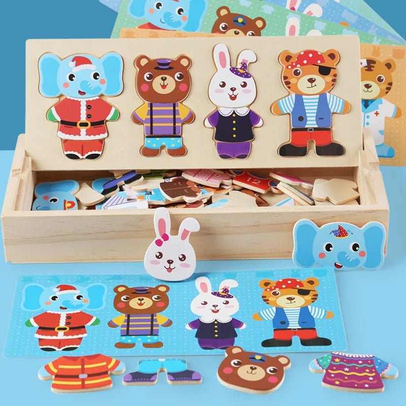 Elephant Bear Change Clothes Children's Early Education Wooden Jigsaw Puzzle Dressing Game Baby Puzzle Toys For Children Gift - Kids - Explorer