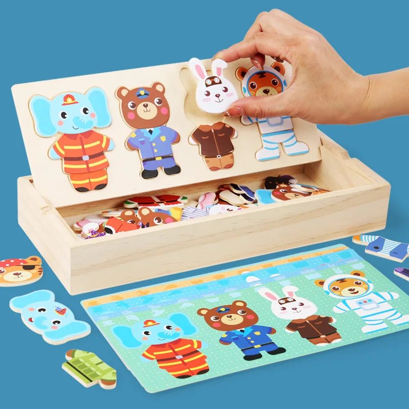 Elephant Bear Change Clothes Children's Early Education Wooden Jigsaw Puzzle Dressing Game Baby Puzzle Toys For Children Gift - Kids - Explorer