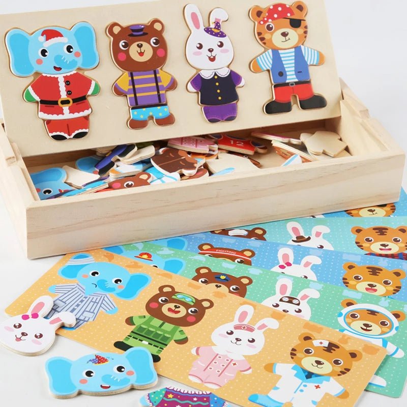 Elephant Bear Change Clothes Children's Early Education Wooden Jigsaw Puzzle Dressing Game Baby Puzzle Toys For Children Gift - Kids - Explorer