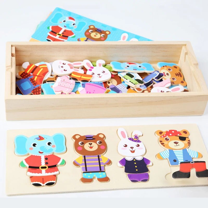 Elephant Bear Change Clothes Children's Early Education Wooden Jigsaw Puzzle Dressing Game Baby Puzzle Toys For Children Gift - Kids - Explorer